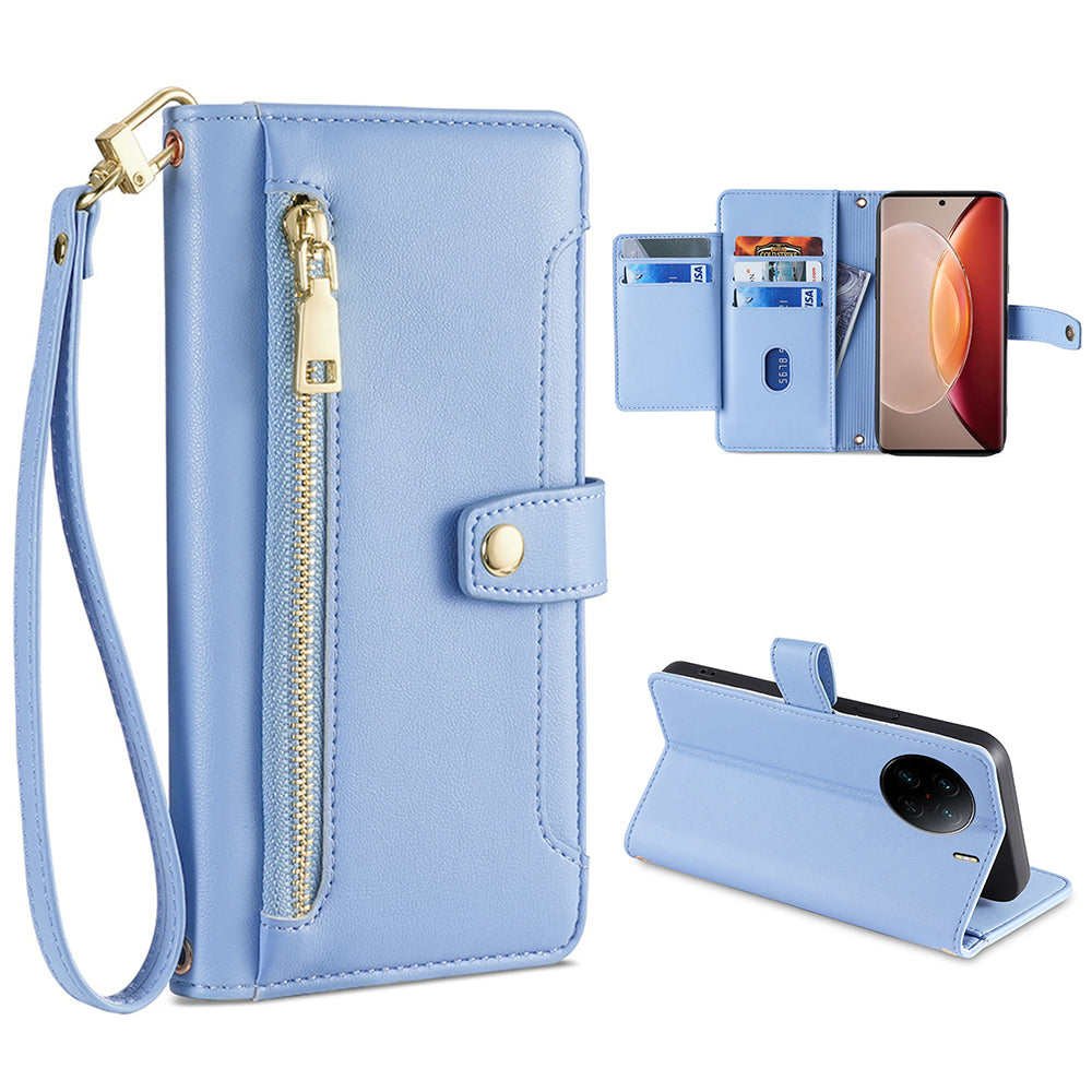 For vivo X90 Pro 5G Zipper Pocket Drop Resistant PU Leather Stand Case Card Slots Flip Phone Cover with Wrist Strap and Shoulder Strap For vivo X90 Pro 5G Zipper Pocket Drop Resistant PU Leather Stand Case Card Slots Flip Phone Cover with Wrist Strap and Shoulder Strap